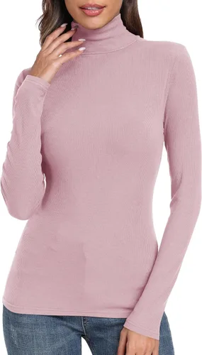 Vista 2 de PALINDA Camisas de manga larga ajustadas con cuello alto acanalado para mujer