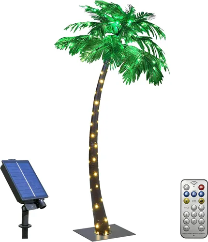Vista 10 de Lightshare Palmera de 5 pies con 96 luces LED, decoración artificial para Tiki Bar al aire libre, patio, porche, piscina, Navidad
