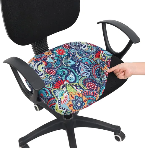Vista 18 de Smiry Fundas de asiento impresas para silla de computadora de oficina, ajuste elástico, universal para silla giratoria de escritorio, lavables, Beige