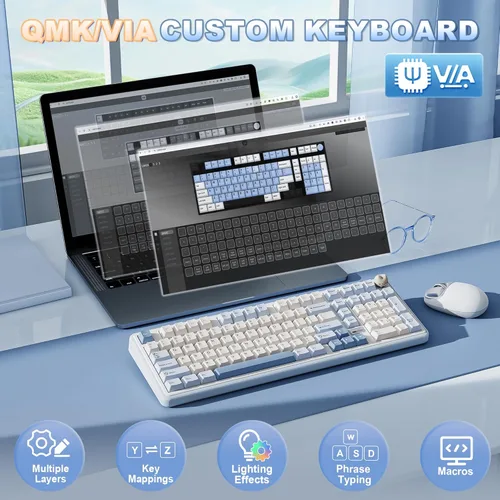 Vista 4 de YUNZII B98 PRO QMK/VIA Wireless Mechanical Gaming Keyboard, 96% Layout with Numpad and Cute Cat Knob, BT/2.4G/USB-C, Pre-Lubed Switch Hot Swap