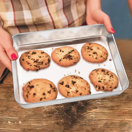 Vista 5 de P&P CHEF Sartén para lasaña de 9.3 pulgadas, bandeja de acero inoxidable para hornear, bandeja rectangular para brownie para hornear lasaña/carnes