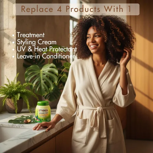 Vista 2 de Etniker Amazonia, mascarilla para el cabello rizado, protector térmico para cabello rizado, crema de peinado rizado, resultados de grado