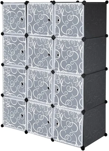 Vista 4 de 12-Cube DIY Plastic Closet Cabinet, Storage Cube Organizer with Doors, Stackable Closet Shelf for Bedroom, Plastic Space Saver for Home, Living