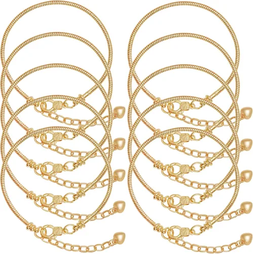 Vista 7 de Juego de 10 pulseras de cadena chapada en oro, cadena de serpiente con corazón y langosta europea, pulsera para Navidad, bricolaje, joyería