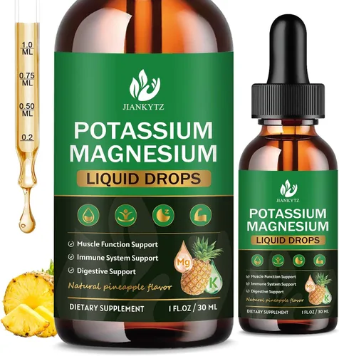 Paquete de 2 suplementos de potasio y magnesio para la salud inmunológica y apoyo muscular, alta absorción, complejo triple de magnesio con