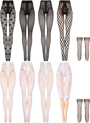 Vista 10 de Sotiff 10 pares de medias de encaje para muñeca hechas a mano, calcetines largos de Navidad, accesorios para muñecas de Navidad, leggings