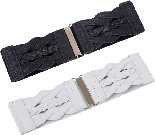 Vista 3 de GRACE KARIN Cinturones elásticos anchos para mujer, cinturón elástico vintage, cinturones retro de moda para vestidos