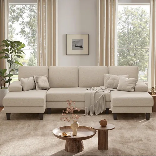Vista 10 de Sofá modular en forma de U para sala de estar, sofá modular moderno con diván doble, sofá cama clásico para apartamento, marrón oscuro