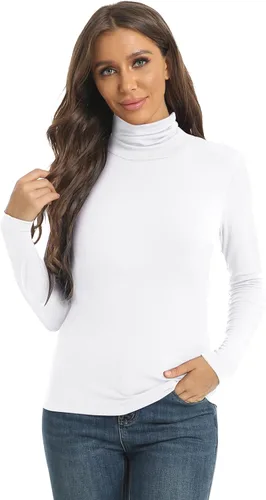 Vista 3 de Camisetas casuales de cuello alto de manga larga para mujer, ajustadas, ligeras, de capa base