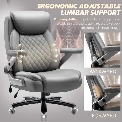 Vista 5 de Silla de oficina grande de servicio pesado de 600 libras con brazos abatibles 5D, cómoda silla de escritorio ejecutiva grande y alta con cojín