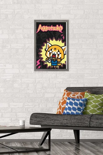 Vista 2 de Trends International Aggretsuko Rock Out - Póster de pared, 22.4 pulgadas de largo x 14.7 pulgadas, versión enmarcada en madera de granero Versión