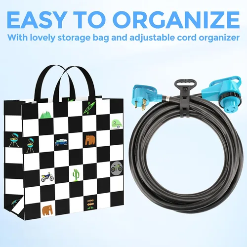 Vista 7 de CircleCord 30 Amp 15 pies de cable de alimentación para caravana con bloqueo giratorio, resistente calibre 10, 3 cables de cobre puro STW con mango