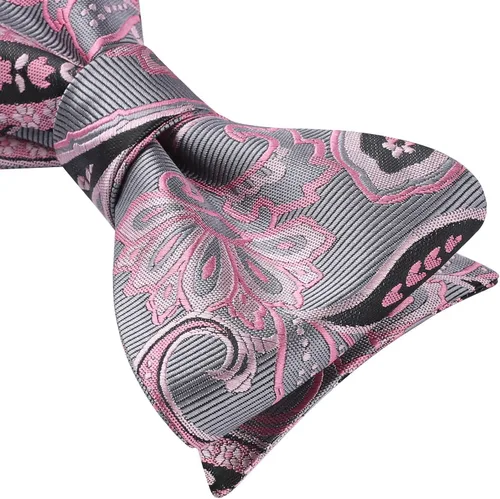 Vista 180 de HISDERN Pajaritas para hombre, corbatín de cachemira para hombre, corbata de lazo y bolsillo cuadrado, juego formal de esmoquin para boda