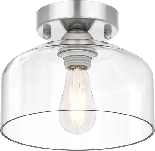 Vista 10 de LACCEN Lámpara de techo semiempotrada dorada cepillada, pantalla colgante de vidrio transparente, lámpara moderna de granja para pasillo, pasillo