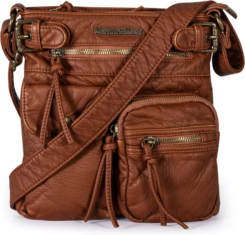 Montana West Bolso cruzado para mujer, de piel lavada suave, con múltiples bolsillos