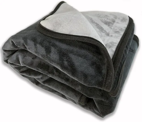Vista 2 de Impermeable, súper suave, a prueba de fugas, totalmente a prueba de orina, lavado EZ, duradera (60 x 50 pulgadas, negro/gris) Manta reversible
