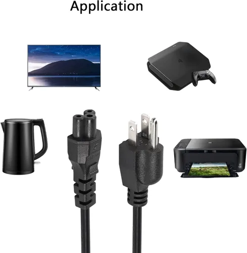 Vista 5 de CEERXIAN - Cable de alimentación corto de CA de 3 clavijas, Nema 5-15P macho a IEC 320 C5 hembra, cable de repuesto para computadora portátil