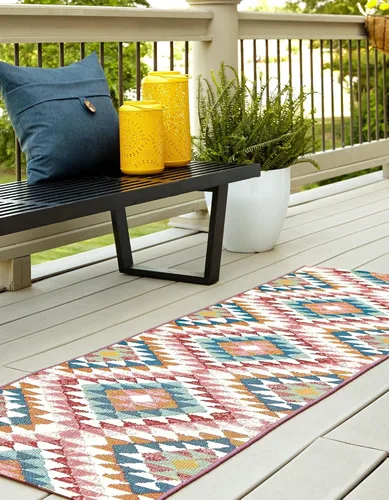 Vista 9 de Unique Loom Outdoor Southwestern Collection - Alfombra de área - Fethiye (2' x 3' 1", rectangular, azul/azul claro)