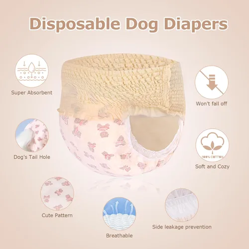 Vista 4 de Ambreview Pañales para Perras Hembras, Pañales Desechables para Perras Hembras con Cintura Elástica, Pañales Tipo Pull-Up para Cachorros