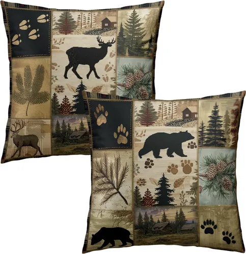 Vista 4 de Giwawa Juego de 2 fundas de almohada de calabaza otoñal de 16 x 16 pulgadas, fundas de cojín de algodón de madera de girasol para sofá, patio Madera