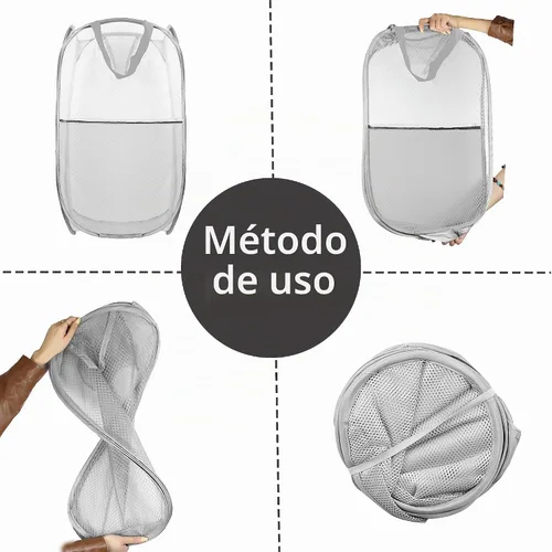 Vista 4 de Cesto de Ropa Plegable Pop Up, Cesta de Ropa de Malla Plegable Extra Grande, 28" x 16" x 16" (Negro)