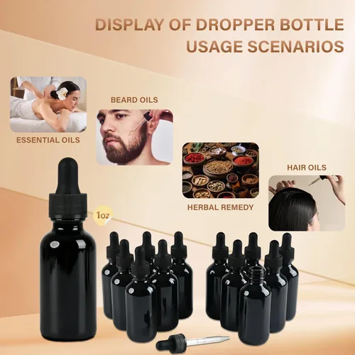 Vista 162 de NOOEEISS 4 piezas, botella con cuentagotas de 1 oz, botella de vidrio ámbar con cuentagotas, botellas de tintura con cuentagotas, acabado elegante