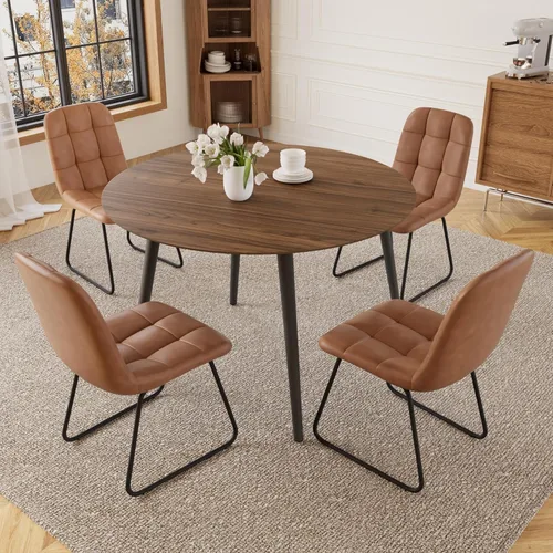 Vista 21 de HIPIHOM Mesa de comedor redonda de nogal de 34.6 pulgadas para 4, comedor que ahorra espacio, perfecta para cocina, comedor, sala de estar