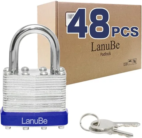 Vista 12 de LanuBe Candado laminado con llave (1-9/16", 40 mm), candados con llave iguales, grillete normal, paquete de 24