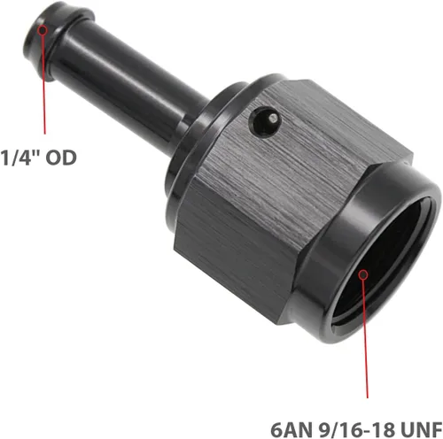 Vista 2 de Recta 6AN hembra giratoria a 1/4 "empuje en manguera adaptador de montaje de púas aluminio negro
