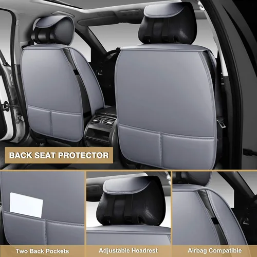 Vista 9 de AOOG - Fundas de cuero sintético para asientos de auto, funda antideslizante universal para vehículos, accesorios interiores impermeables, juego