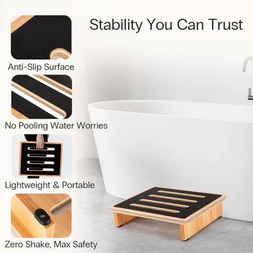Vista 3 de StrongTek Taburete de un solo paso de 3.5 pulgadas para adultos, elevador de madera resistente con parte superior de goma antideslizante, capacidad