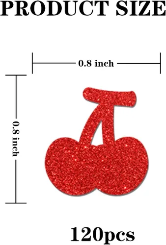 Vista 2 de Confeti de cumpleaños de cereza con purpurina roja, confeti de mesa de baby shower, compromiso, dispersión de papel de boda, confeti de mesa