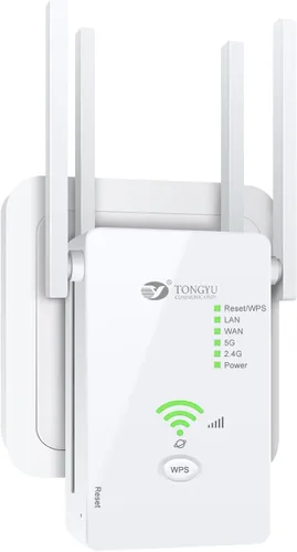 Tongyu Extensor WiFi de 1200 Mbps Amplificador de Internet para el hogar con puerto Ethernet AC1200 Banda dual 5GHz/2.4GHz repetidor inalámbrico