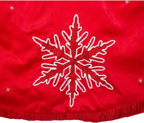 Vista 4 de Kurt Adler Falda de árbol bordada y plisada con copo de nieve, 60 pulgadas, color rojo