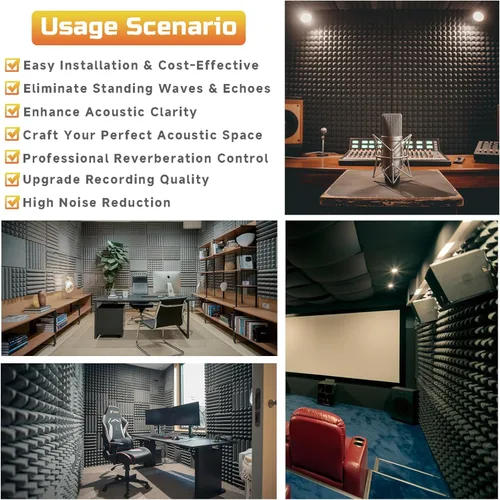 Vista 6 de 56 paquetes de paneles de espuma acústica, 30 x 30 x 2.5 cm Mirovant Paneles de espuma a prueba de sonido para paredes, espuma de insonorización