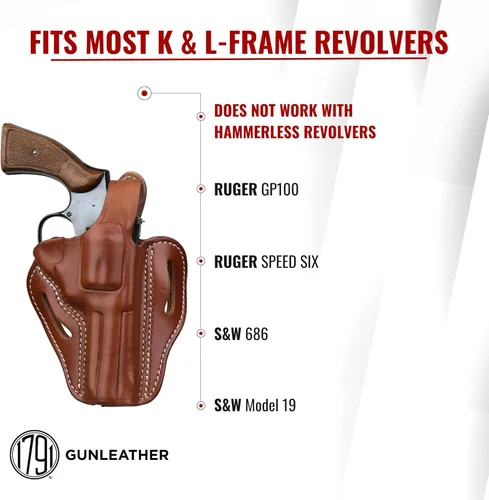 Vista 3 de 1791 GUNLEATHER K-Frame Thumbreak - Funda de cuero para pistola OWB CCW para diestros, compatible con Ruger GP100, Smith & Wesson 686
