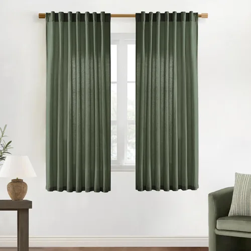 Vista 34 de XTMYI - Cortinas transparentes de 54 pulgadas de largo, juego de 2 paneles para baño, cortinas cortas de lino y algodón con semi privacidad
