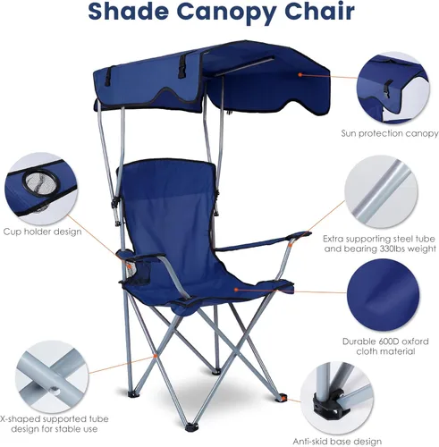 Vista 22 de TeqHome Silla de playa con sombrilla y toldo para pesca, con protección UPF 50+, ajustable, resistente, plegable, portátil, para acampar