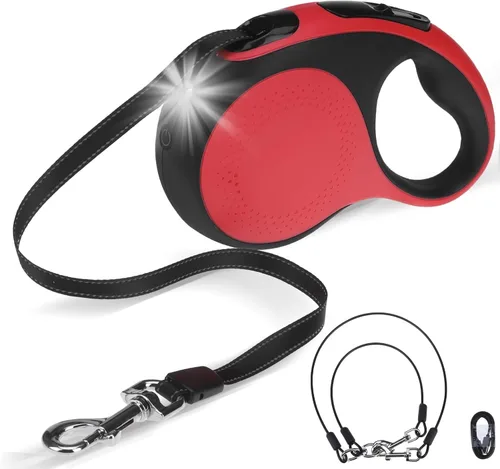 BINGPET Correa doble retráctil para perro con luz, correa doble para perros sin enredos de 360° para dos perros con cuerdas de alambre reflectantes,