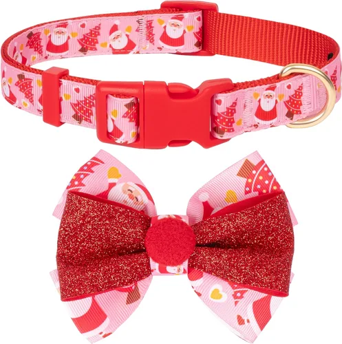 Vista 20 de azuza Collar de Navidad para mascotas, collar de Navidad ajustable para perro con cuernos de Navidad, accesorios de corbatín de muñeco de nieve