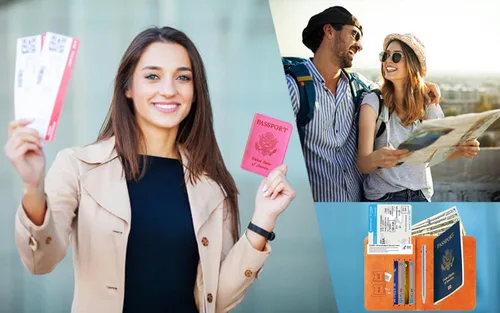 Vista 9 de Funda para pasaporte con bloqueo RFID de piel, organizador de documentos de viaje