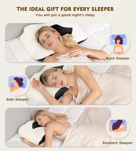 Vista 7 de Osteo Almohada cervical para aliviar el dolor de cuello, diseño hueco, almohadas de espuma viscoelástica sin olor con funda de enfriamiento