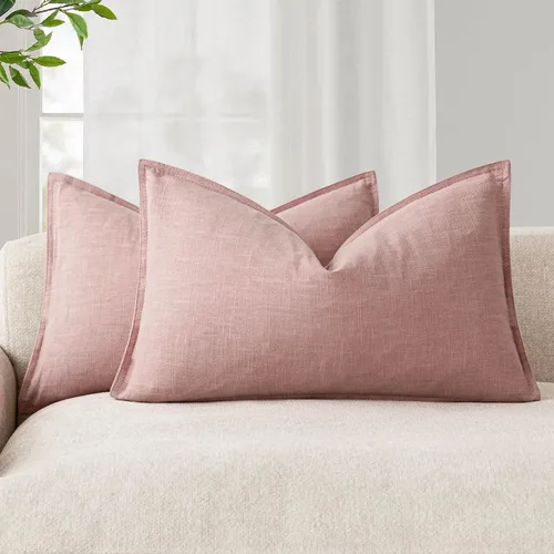 Vista 81 de Foindtower - Juego de 2 fundas de almohada decorativas de lino sólido, suave y con acento, fundas de cojín estilo bohemio y campestre, neutrales