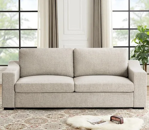 Vista 13 de Eluchang Sofá seccional convertible, sofá en forma de L con asientos extra profundos, tela de lino natural, sofá de esquina moderno y cómodo