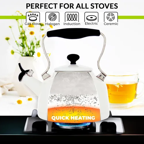 Vista 6 de Chantal Hervidor de té silbante Oolong esmaltado en acero de 1.8 cuartos (Talavera)