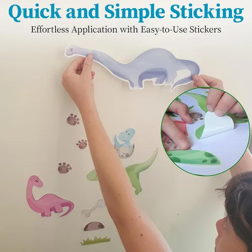 Vista 8 de Decoración de habitación de dinosaurios, calcomanías de pared de dinosaurios que brillan en la oscuridad para dormitorio de niños, calcomanías