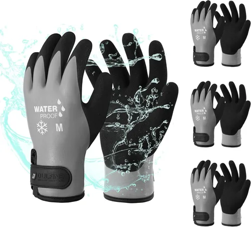 Vista 9 de DULFINE 100% Waterproof Work Gloves for Men & Women, Foam Latex Coated Grip, Thermal Winter or Touchscreen Multi-Packs
