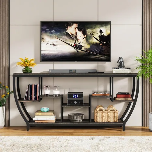 Vista 3 de Tribesigns Mesa de sofá de 70.9 pulgadas de largo con estantes, mesa consola rústica con almacenamiento, mesa de entrada industrial, soporte de TV