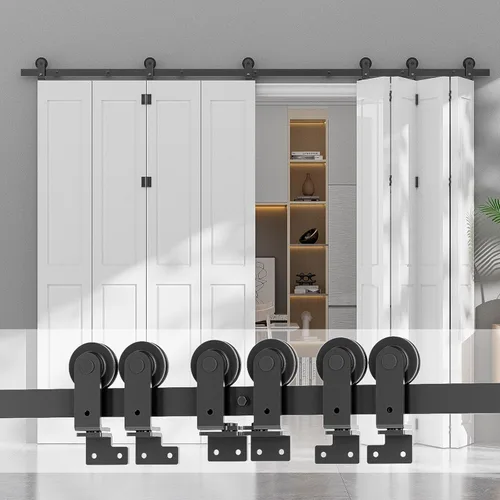 Vista 8 de CCJH Kit de riel deslizante de 3 pies/36 pulgadas para puerta de granero plegable resistente para 2 puertas (sin puerta de madera, solo hardware)