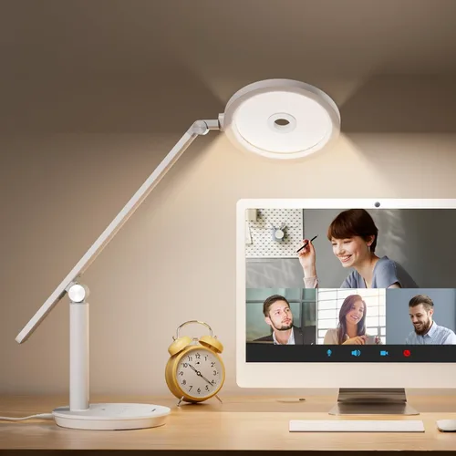 Vista 3 de Honeywell Lámpara LED de escritorio para oficina en casa, regulable y 4 modos de color, carga dual USB A+C, luz LED con temporizador, color negro